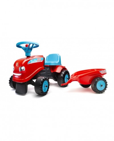 Red Toddler Tractor with Trailer and 2 sets of stickers, Ride-on and Push-along +12 months FA200B