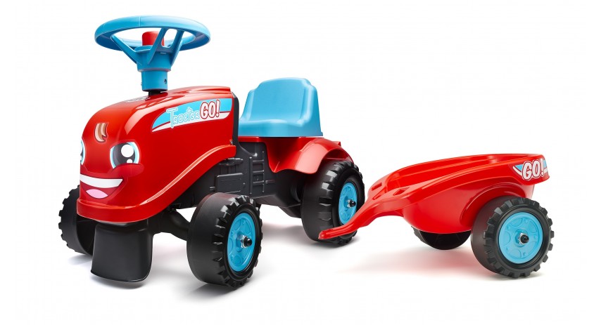 Red Toddler Tractor with Trailer and 2 sets of stickers, Ride-on and Push-along +12 months FA200B