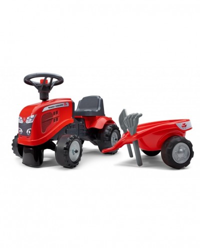 Falk Massey Ferguson Tractor with trailer, Rake and Shovel,  2 sets of stickers, Ride-on and Push-along +1.5 years FA241C