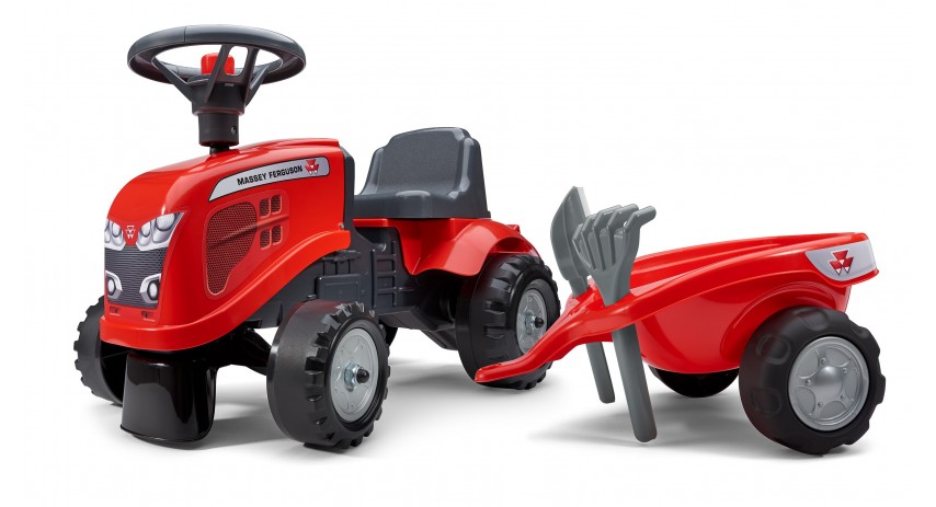 Falk Massey Ferguson Tractor with trailer, Rake and Shovel,  2 sets of stickers, Ride-on and Push-along +1.5 years FA241C