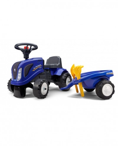 New Holland Tractor, with Detachable Trailer, Rake and Shovel, Horn and Stickers, Push Ride-on Toy for Toddler ages 1+ FA280C