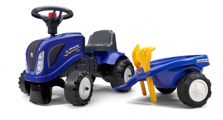 New Holland Tractor, with Detachable Trailer, Rake and Shovel, Horn and Stickers, Push Ride-on Toy for Toddler ages 1+ FA280C