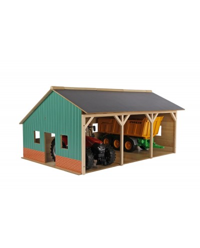 Kids Globe 1:16 Scale Wooden Farm shed Toy for 3 tractors with Hayloft KG610340