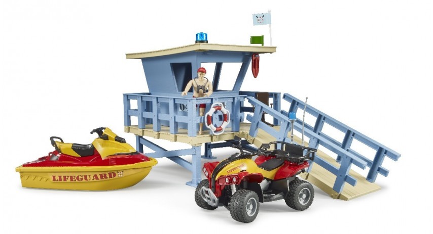 Bruder Toys 62780 bworld Life Guard Station with quad and Personal Water Craft