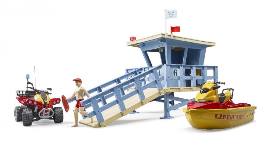 Bruder Toys 62780 bworld Life Guard Station with quad and Personal Water Craft