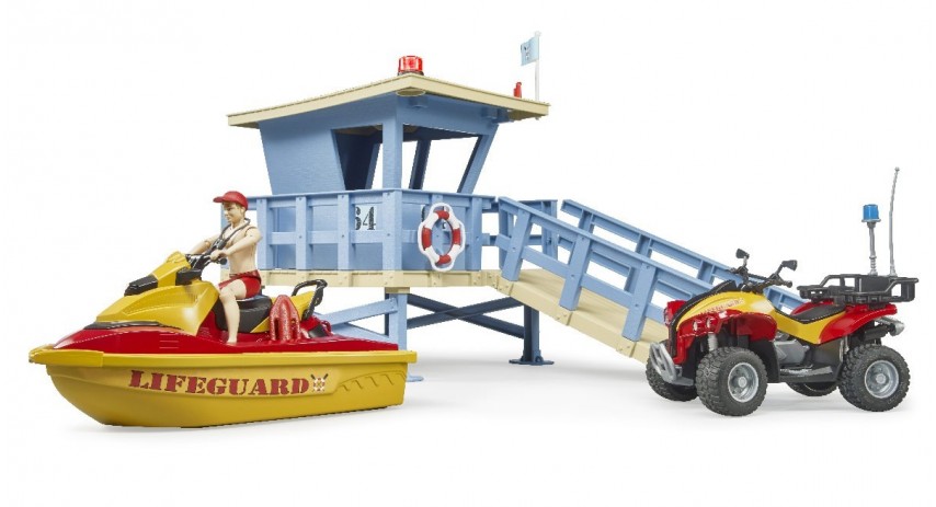 Bruder Toys 62780 bworld Life Guard Station with quad and Personal Water Craft