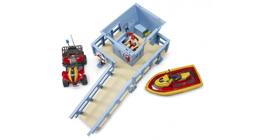 Bruder Toys 62780 bworld Life Guard Station with quad and Personal Water Craft