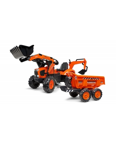 Falk Kubota M135GX Pedal backhoe Loader with Front Loader, Rear Excavator and Maxi Tilt trailer, Ride-on +3 years FA2090W