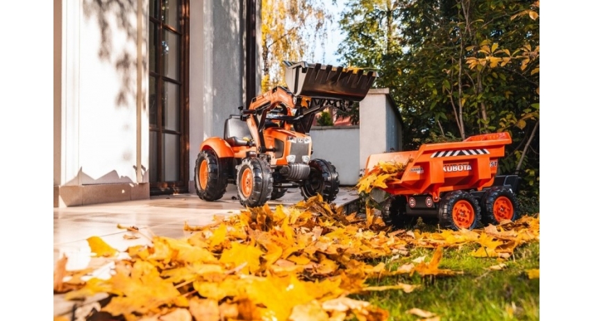 Falk Kubota M135GX Pedal backhoe Loader with Front Loader, Rear Excavator and Maxi Tilt trailer, Ride-on +3 years FA2090W