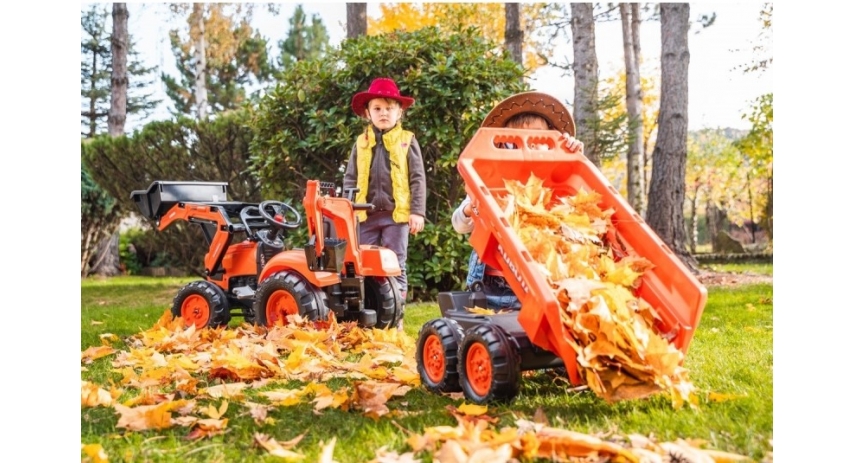 Falk Kubota M135GX Pedal backhoe Loader with Front Loader, Rear Excavator and Maxi Tilt trailer, Ride-on +3 years FA2090W