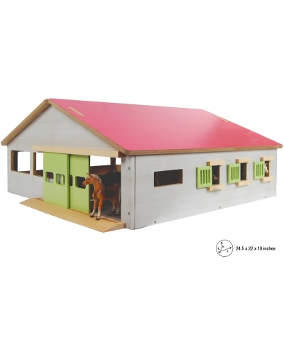 Kids Globe 1:32 Scale Wooden Horse stable Toy With 3 Stalls and Indoor Arena KG610271