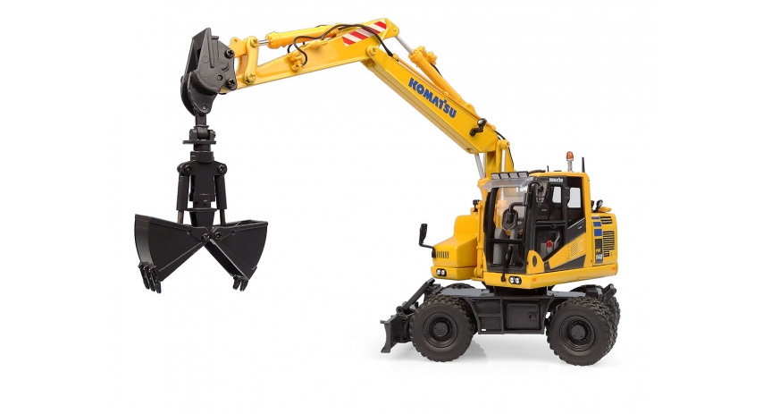 Universal Hobbies 1/50 Scale Komatsu PW148-11 Hydraulic Wheeled Excavator w/Standard & Clamshell Bucket Diecast Replica UH8162