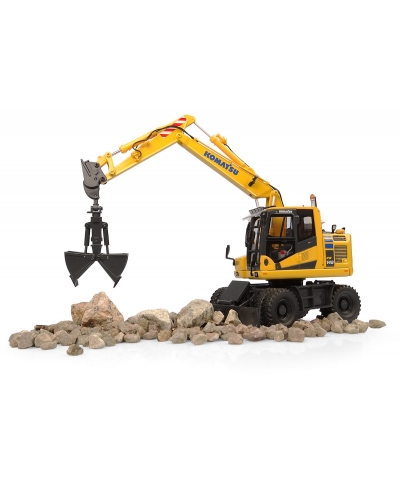 Universal Hobbies 1/50 Scale Komatsu PW148-11 Hydraulic Wheeled Excavator w/Standard & Clamshell Bucket Diecast Replica UH8162