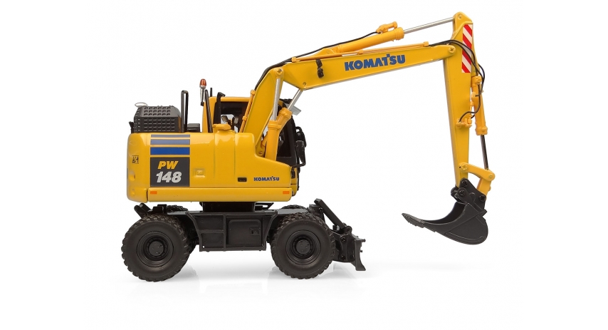 Universal Hobbies 1/50 Scale Komatsu PW148-11 Hydraulic Wheeled Excavator w/Standard & Clamshell Bucket Diecast Replica UH8162