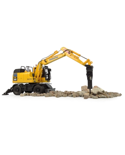 Universal Hobbies 1/50 Scale Komatsu PW148-11 Wheeled Excavator w/Standard Bucket & Hydraulic Breaker Diecast Replica UH8163