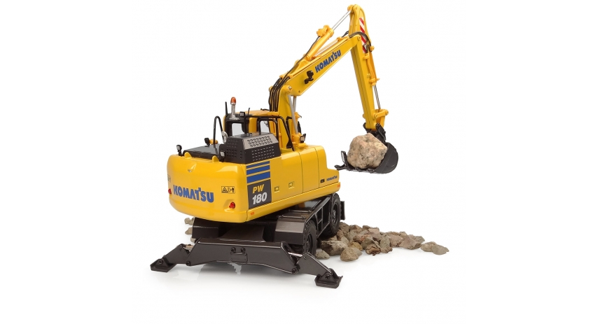 Universal Hobbies 1/50 Scale Komatsu PW148-11 Wheeled Excavator w/Standard Bucket & Hydraulic Breaker Diecast Replica UH8163