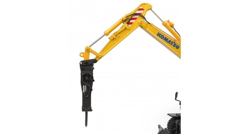 Universal Hobbies 1/50 Scale Komatsu PW148-11 Wheeled Excavator w/Standard Bucket & Hydraulic Breaker Diecast Replica UH8163