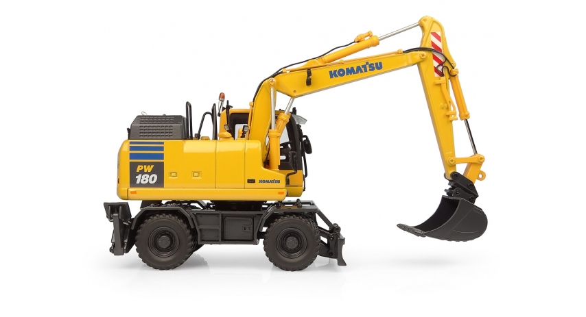 Universal Hobbies 1/50 Scale Komatsu PW148-11 Wheeled Excavator w/Standard Bucket & Hydraulic Breaker Diecast Replica UH8163
