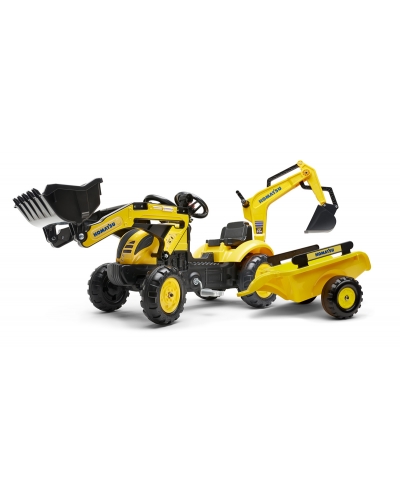 Komatsu Pedal Backhoe Ride-on with Rear Excavator and Trailer, Construction Toy for Kids Ages 2+FA2076N