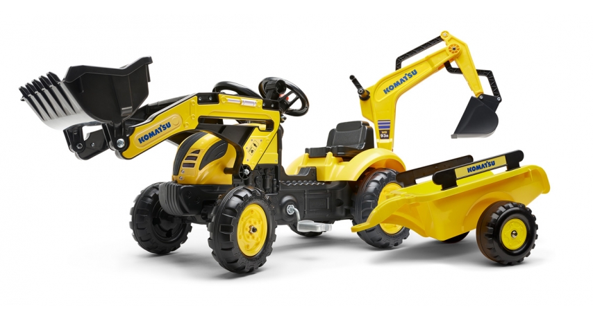Komatsu Pedal Backhoe Ride-on with Rear Excavator and Trailer, Construction Toy for Kids Ages 2+FA2076N
