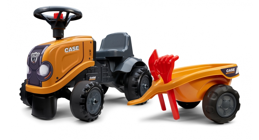 Case CE Tractor Push Ride-on Toy with Trailer, Rake and Shovel, Horn & Stickers, for Toddler Ages 1+ FA297C