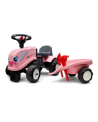 Pink New Holland Tractor with Trailer, Rake and Shovel, 2 sets of stickers, Push Ride-on Toy for Toddlers Ages 1+ FA288C