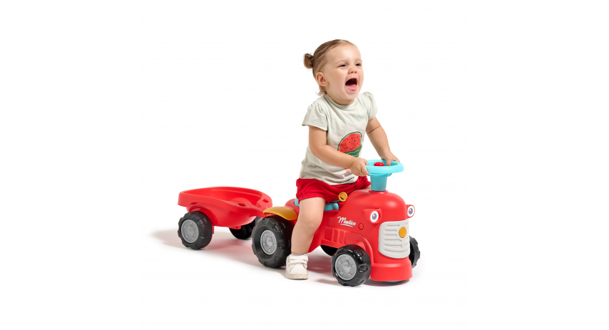 2-in-1 Toddler Push Walker Ride-On Toy with Trailer, Storage & Horn, Baby Walking Aid & Ride-On Tractor Ages 1-3 FA900C