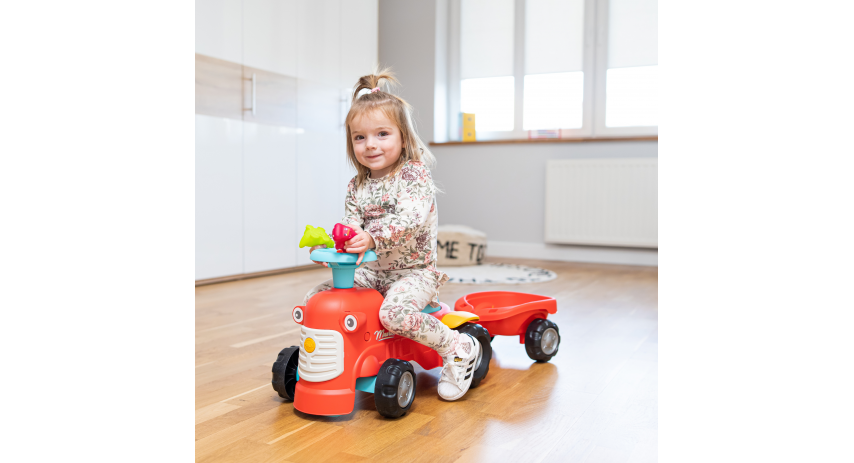 2-in-1 Toddler Push Walker Ride-On Toy with Trailer, Storage & Horn, Baby Walking Aid & Ride-On Tractor Ages 1-3 FA900C