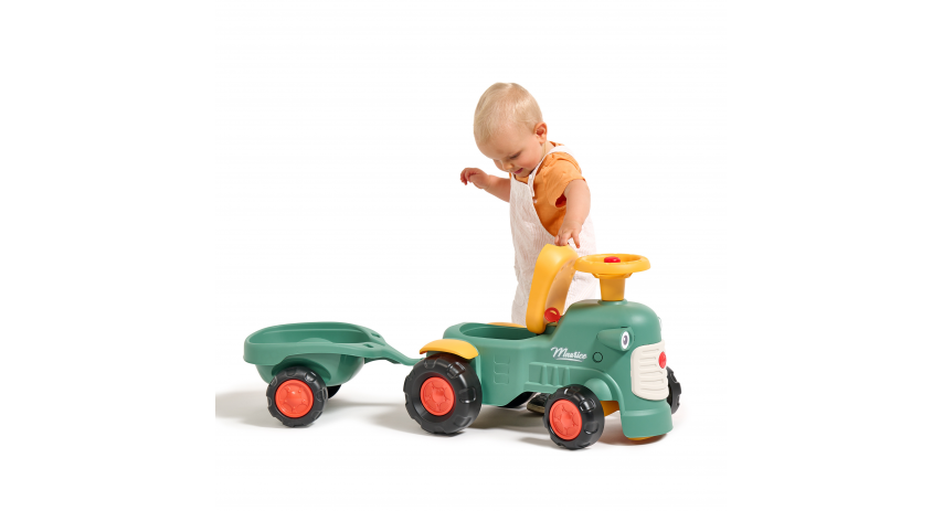 Toddler Push Ride-On Toy Tractor with Trailer, Storage & Horn for Kids Ages 1-3 FA901C