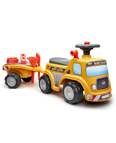 Toddler Push Ride-on Truck "Super Builder" with Trailer&Sand Playset, Construction Vehicle Toy for Kids Ages 1-3 FA706C