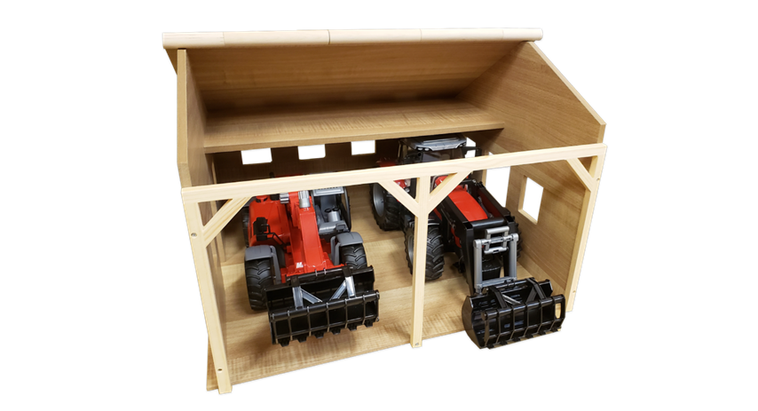 Kids Globe 1:16 scale Wooden Farm Shed Toy For 2 Tractors with Hayloft KG610338