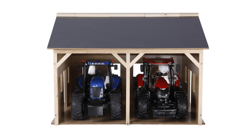 Kids Globe 1:16 scale Wooden Farm Shed Toy For 2 Tractors with Hayloft KG610338