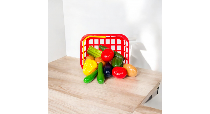 Basket of 12 Assorted Vegetables Pretend Food Playset for Toddlers and Kids Ages 2+,  Educational Toy Set with Basket LAP53832